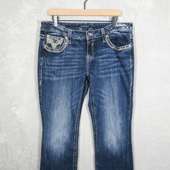 Vigoss Jeans 14 Embellished Dallas Bootcut Rhinestone Pockets Dark Wash Denim - Picture 3 of 12